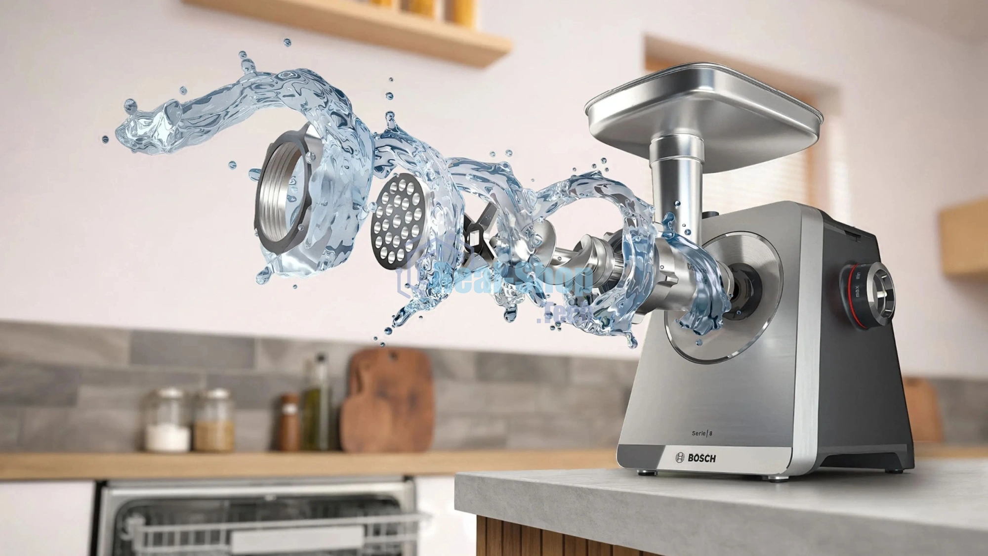 Мясорубка электрическая Bosch Series 8 MFWS835M черный, 2500 Вт, 4.5 кг/мин, реверс, защита от перегрузки, металлический лоток, насадки - 6
