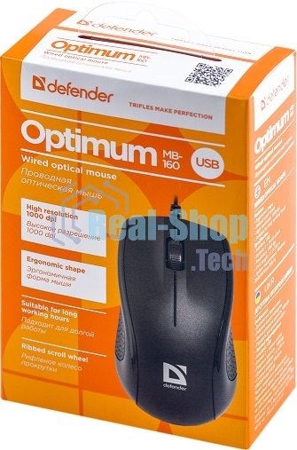 Мышь проводная Defender Optimum MB-160 черный, 1000 dpi, USB, кнопки - 3