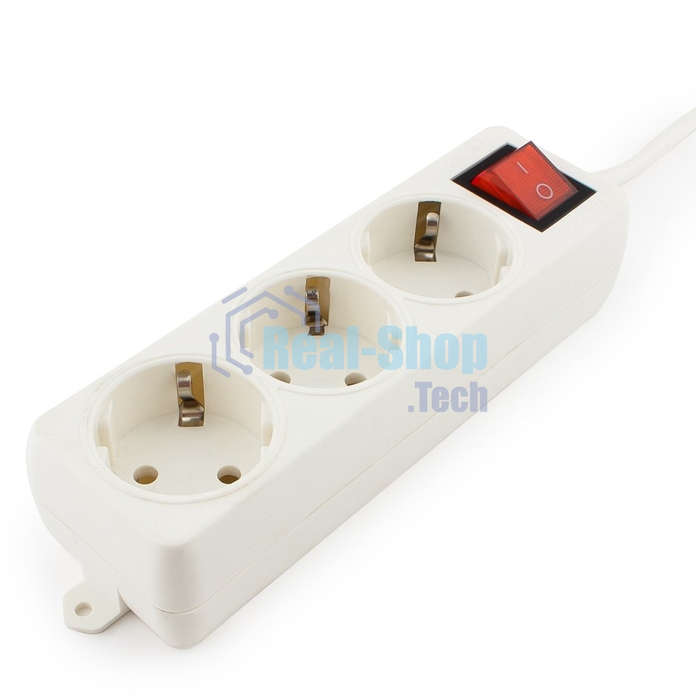 Сетевой фильтр Гарнизон ELB-G3-W-5, 3 евророзетки с выключателем и заземлением, допустимый ток 16А, длина 5 м.