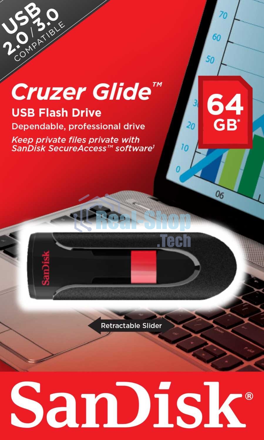 Флешка USB Sandisk 64Gb Cruzer Glide SDCZ60-064G-B35 USB 2.0 черный/красный
