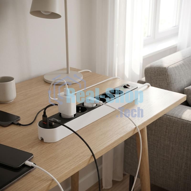 Фильтр сетевой СФ-06К 16А USB A+C 20Вт 1,5м 3х1,5мм2 черный