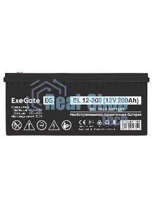 Гелевая аккумуляторная батарея ExeGate EL 12-200-М8 (12V 200Ah, болт М8)