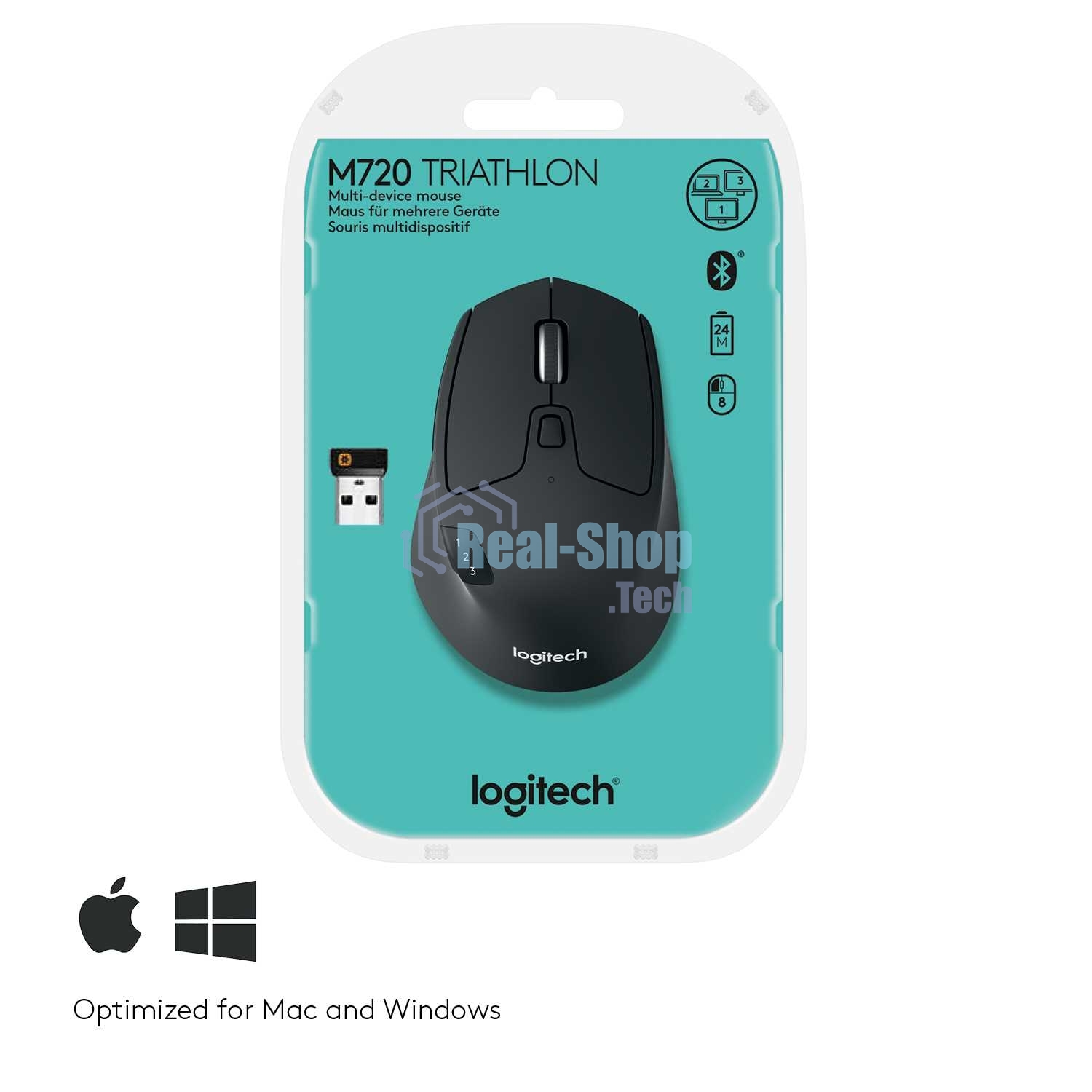 Мышь беспроводная Logitech M720 Triathlon черный, 1000 dpi, радиоканал, Bluetooth, USB, кнопки - 8