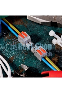 Клемма Rexant СМК 222-422R проходная разъемная 2 полюса серая 0,2-2,5/4мм² (50 шт/уп)