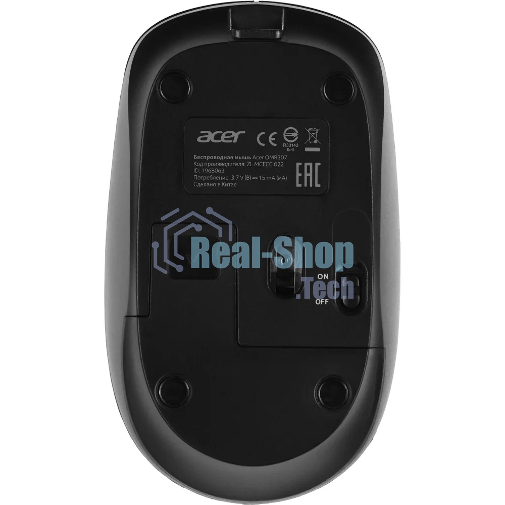 Мышь беспроводная Acer OMR307 черный, 1600 dpi, радиоканал, USB, кнопки - 4