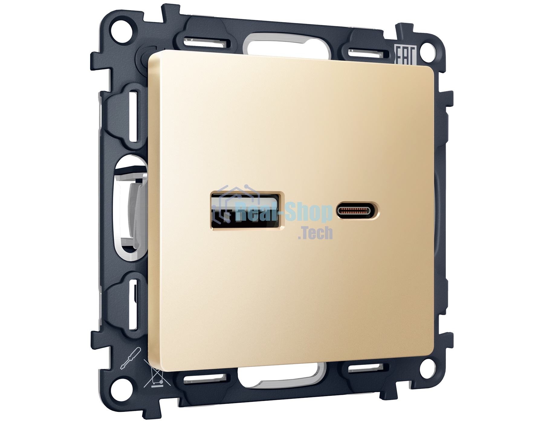Комплект механизма розетки ALFA Шампань 2USB A+C 20W (быстрая зарядка) QUANT (AP6110, VM177) MA611010