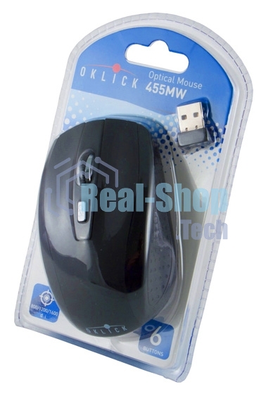 Мышь беспроводная Oklick 455MW черный, 1600 dpi, радиоканал, USB, кнопки - 6