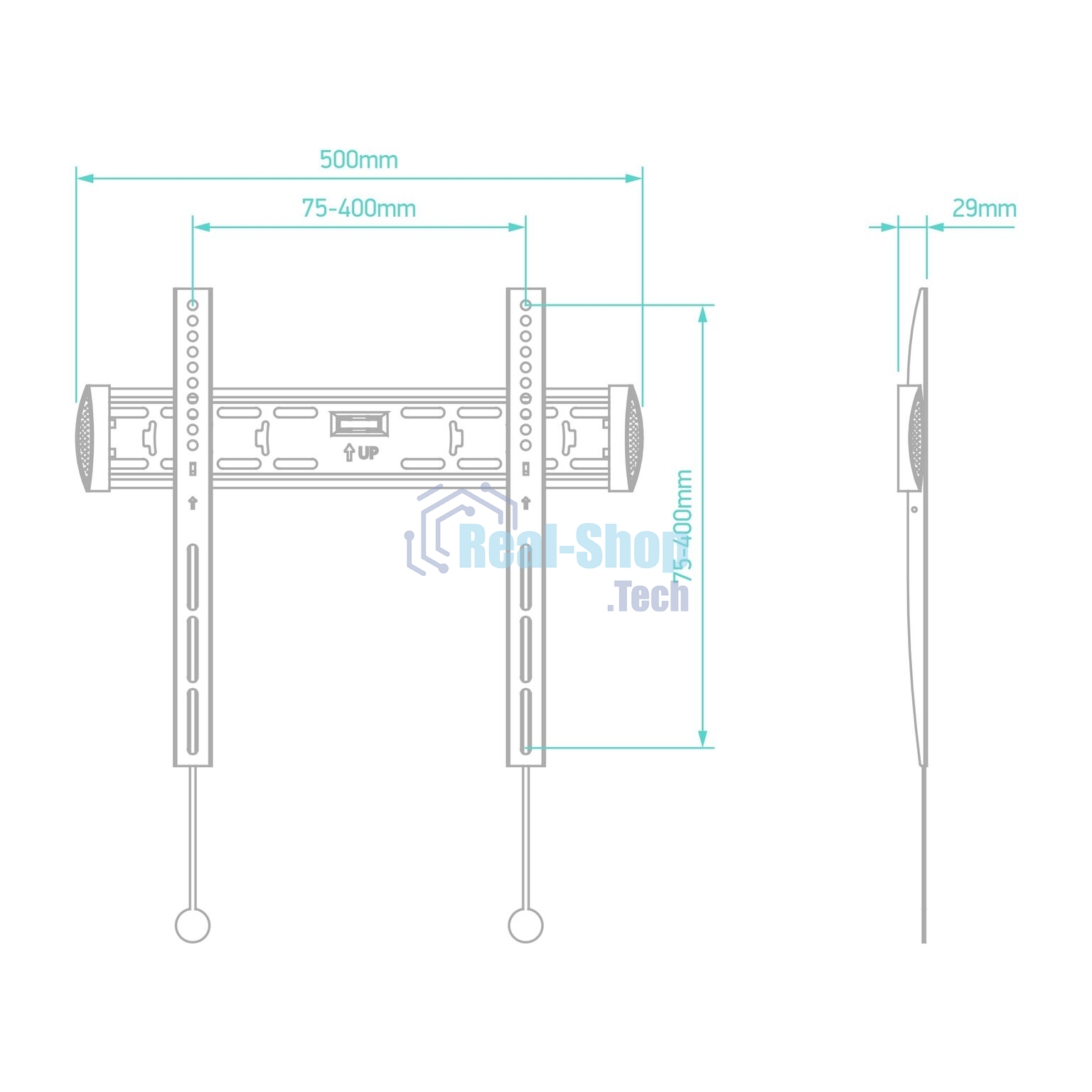 Кронштейн ONKRON FM5/32-55'' макс 400x400 наклон 0º от стены: 29мм макс вес 56,8кг