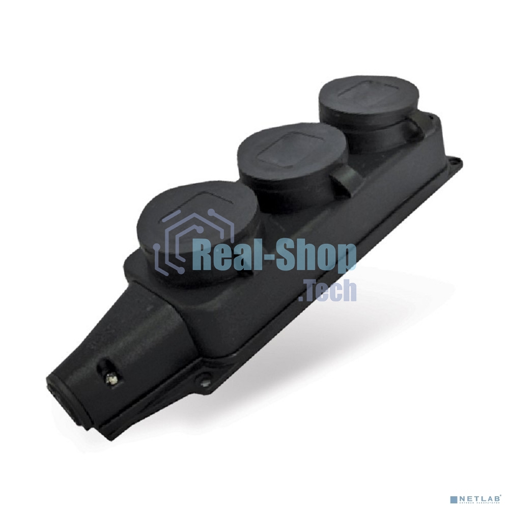 Розетка трехместная настенная с заглушками c заземлением каучук 16А 250В IP44 (602230)