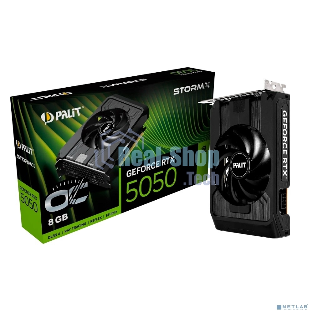 Видеокарта Palit GeForce RTX 5050 StormX OC, NVIDIA RTX 5050, 8 ГБ GDDR6, 128 бит, PCI-e 5.0, 1xHDMI, 3xDP, 2617 МГц