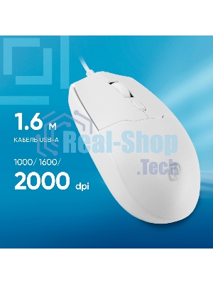 Мышь проводная Oklick 147M белый, 2000 dpi, USB, кнопки - 4