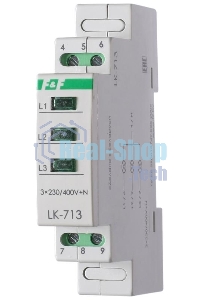 Указатель напряжения LK-713 3 зел. светодиода (сигнализация наличия 3ф 35мм 3х400/230+N IP20 монтаж на DIN-рейке) F&F EA04.007.002