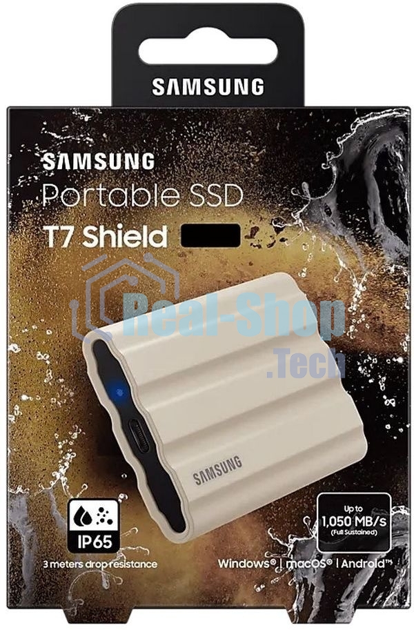 Внешний SSD Samsung T7 Shield, 1TB, USB 3.2 Gen 2 Type-C, R/W 1050/1000, бежевый