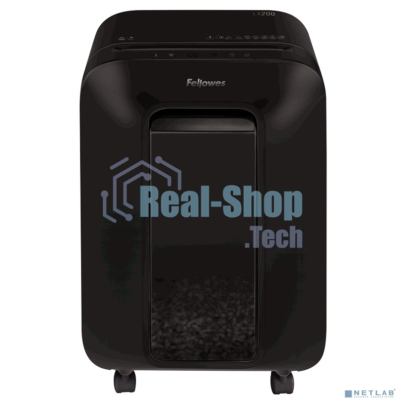 Шредер Fellowes PowerShred LX200 черный (секр.P-4)/перекрестный/12лист./22лтр./скрепки/скобы/пл.карты