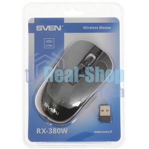 Мышь беспроводная SVEN RX-380W серый металлик, 1600 dpi, радиоканал, USB, кнопки - 4