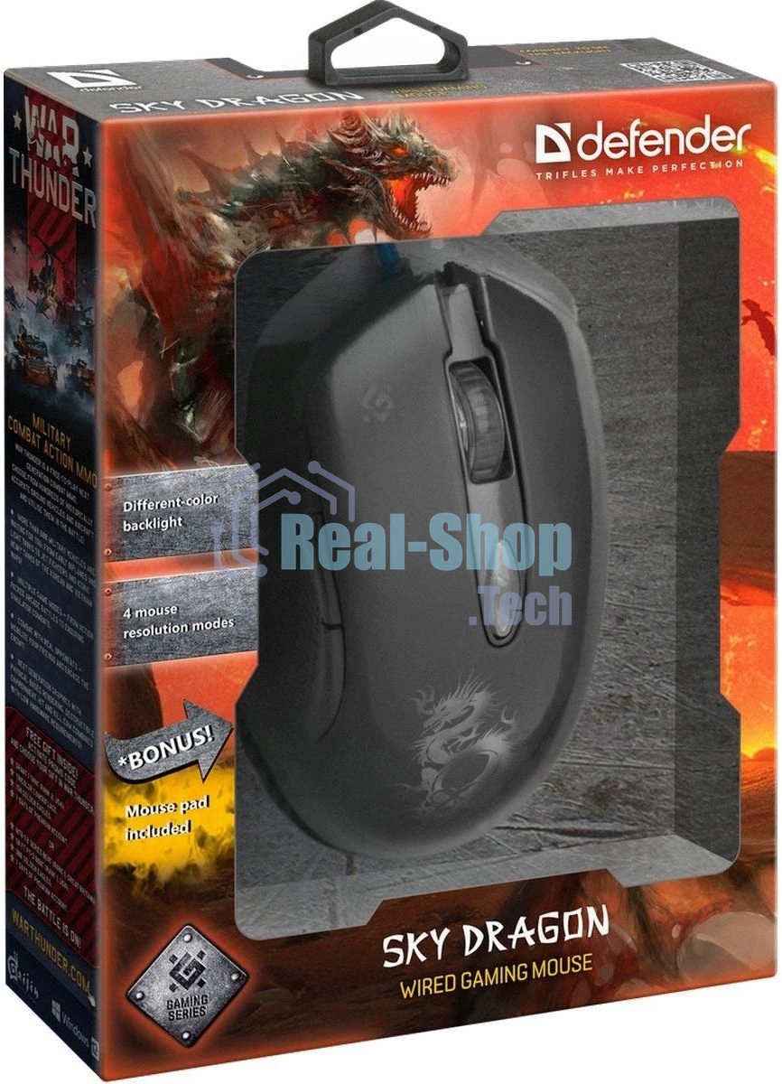 Мышь проводная Defender Sky Dragon GM-090L черный, 3200 dpi, USB, кнопки - 6
