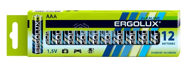 Батарея Ergolux Alkaline LR03 BP-12 AAA 1250mAh (12шт) коробка