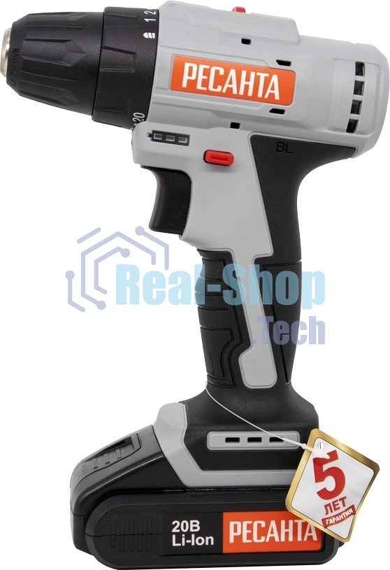 Дрель-шуруповерт аккумуляторная Ресанта ДА-20-2ЛК-Б 75/14/10, Аккумуляторная, 20В, 2 АКБ, Кейс