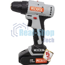 Дрель-шуруповерт аккумуляторная Ресанта ДА-20-2ЛК-Б 75/14/10, Аккумуляторная, 20В, 2 АКБ, Кейс