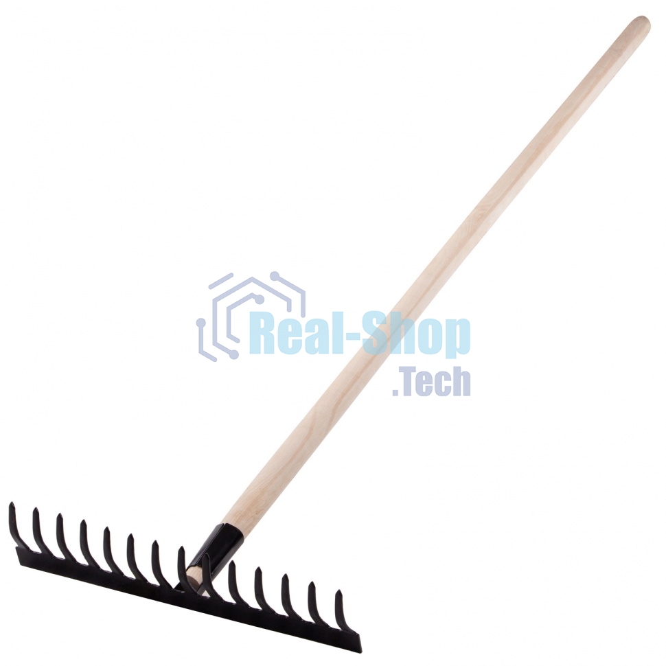Грабли Сибртех стальные, 360х1300 мм, 14 прямых зубьев, деревянный черенок