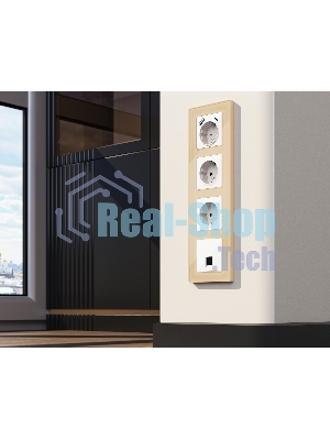 Комплект механизма компьютерной розетки RJ-45 экранированной с автоматической защитной шторкой ALFA Белый глянец QUANT (AP1120, VM185) MA112005