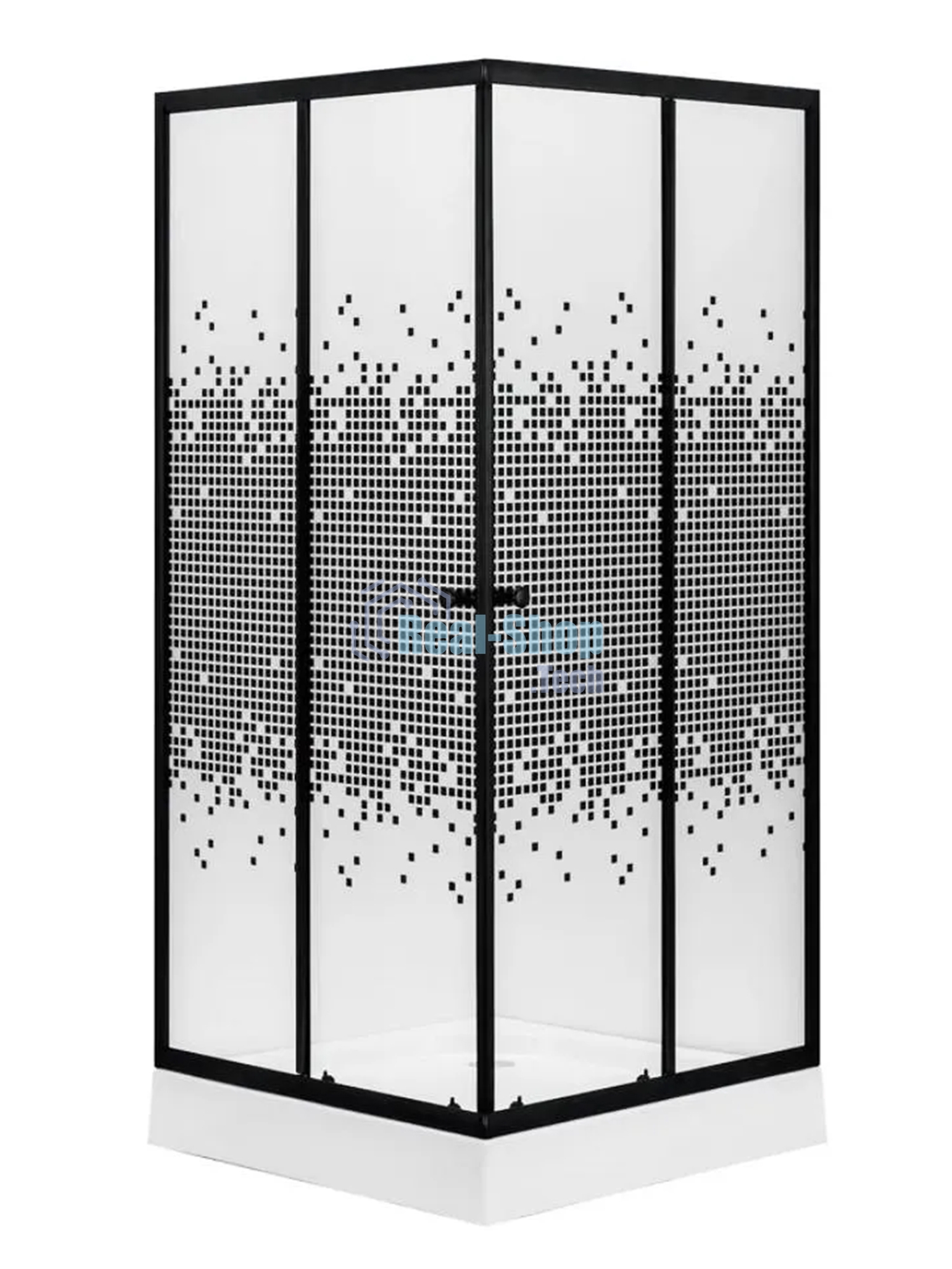 Душевой уголок BAU Stil квадратный с поддоном 80x80х195, прозрачное закаленное стекло с черным рисун