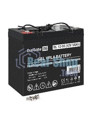 Гелевая аккумуляторная батарея ExeGate EL 12-55-М6 (12V 55Ah, болт М6)