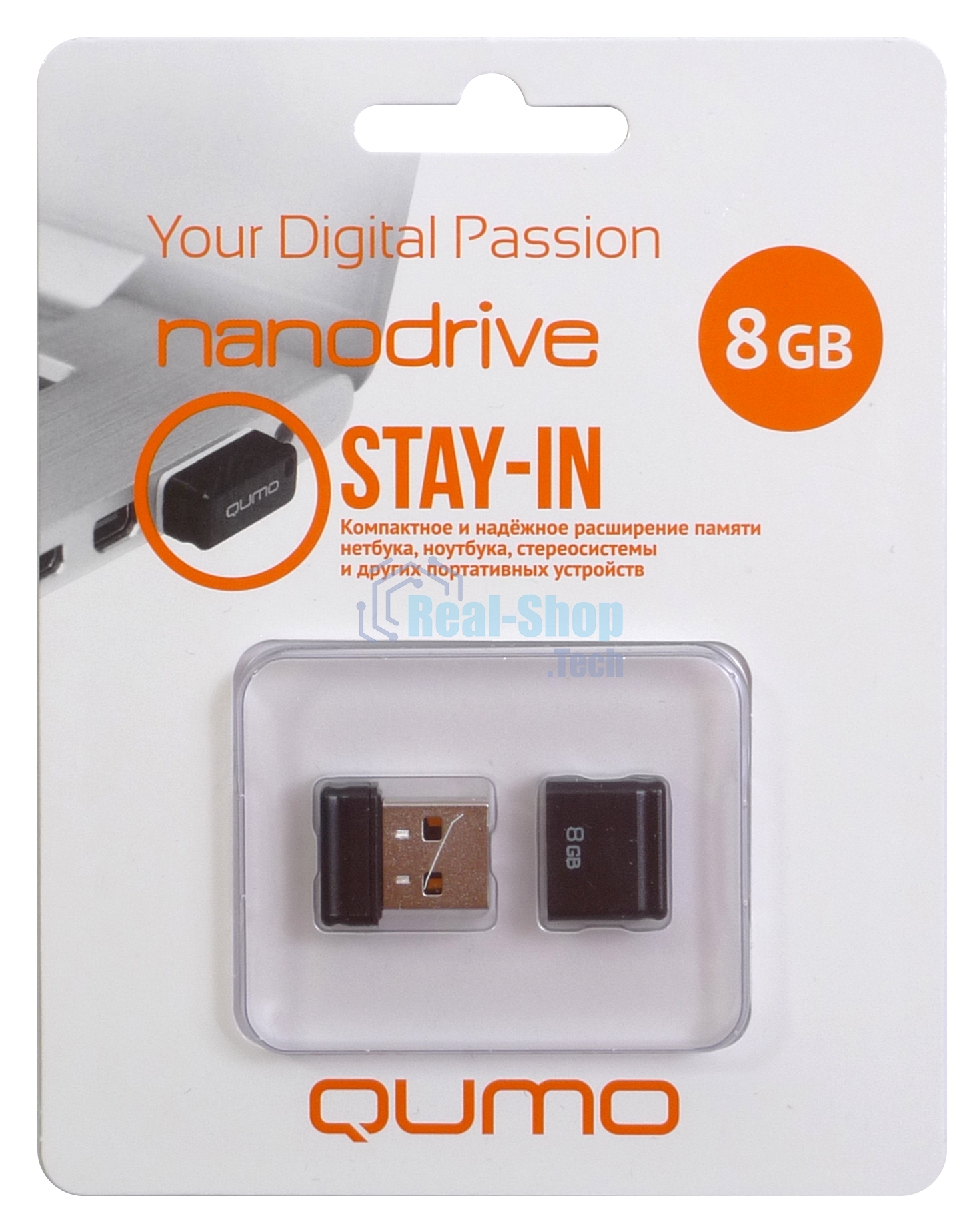Флешка USB 2.0 QUMO 8Gb, NANO QM8GUD-NANO-B черный