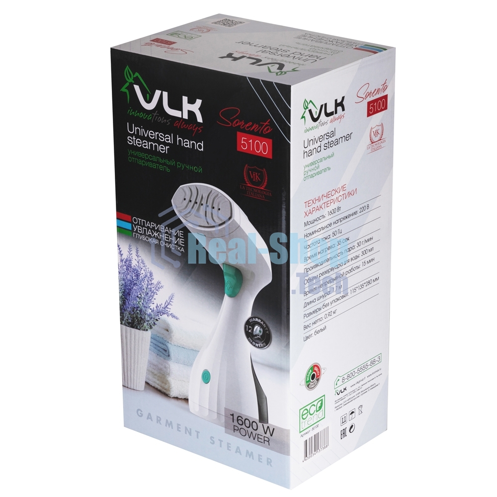Отпариватель VLK Sorento 5100, , белый, мощность 1600 Вт, производительность пара 30 г/мин, емкость 300 мл, 8 шт/уп