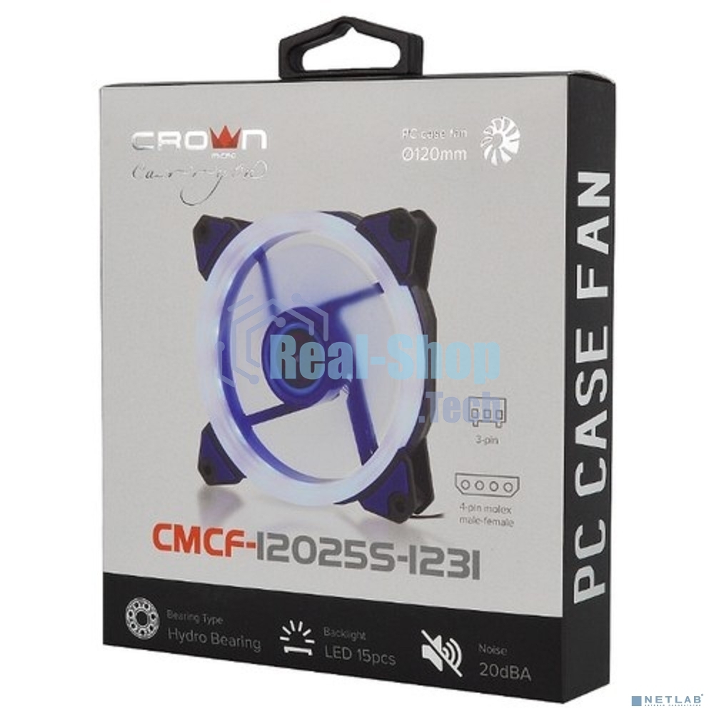 Вентилятор для корпуса Crown CMCF-12025S-1231 черный/синий, 120 мм, 1650 об/мин, 23 дБ, 3 pin