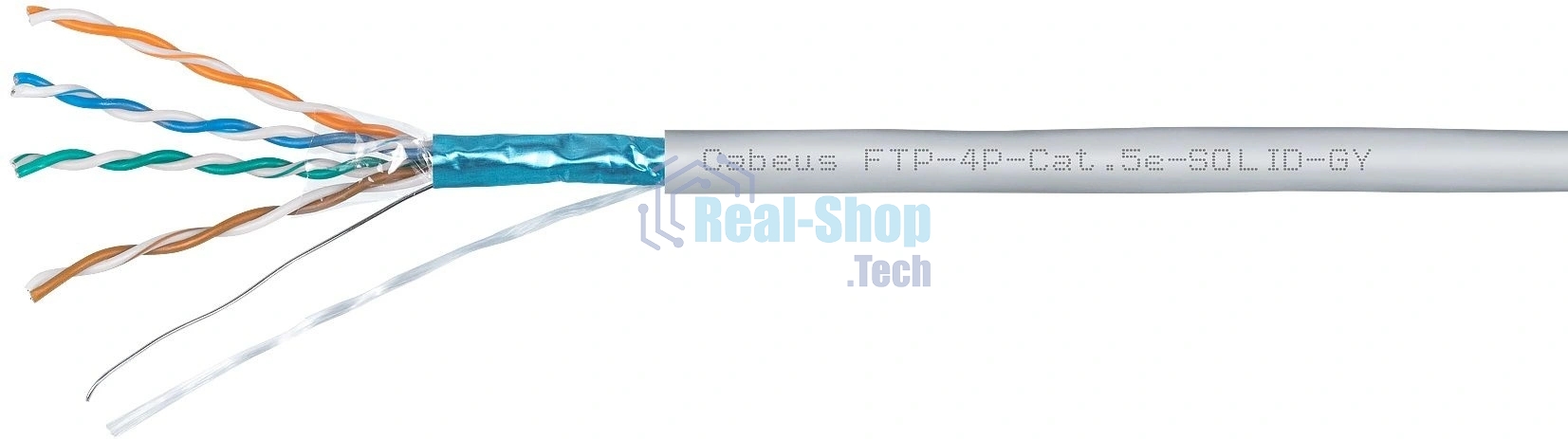 Кабель витая пара F/UTP 5e кат. 4 пары Cabeus FTP-4P-Cat.5e-SOLID-GY 24AWG(0.51 мм), медь, одножильный (solid), внутренний, PVC, нг(A)-LS, серый, уп/3