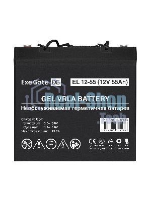 Гелевая аккумуляторная батарея ExeGate EL 12-55-М6 (12V 55Ah, болт М6)