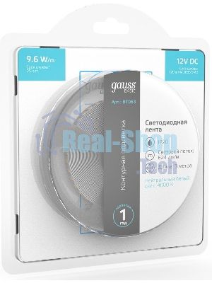 Лента светодиодная Basic Gauss 12V 9,6W/m 624lm/m 4000K IP20 LED 3m 1/100