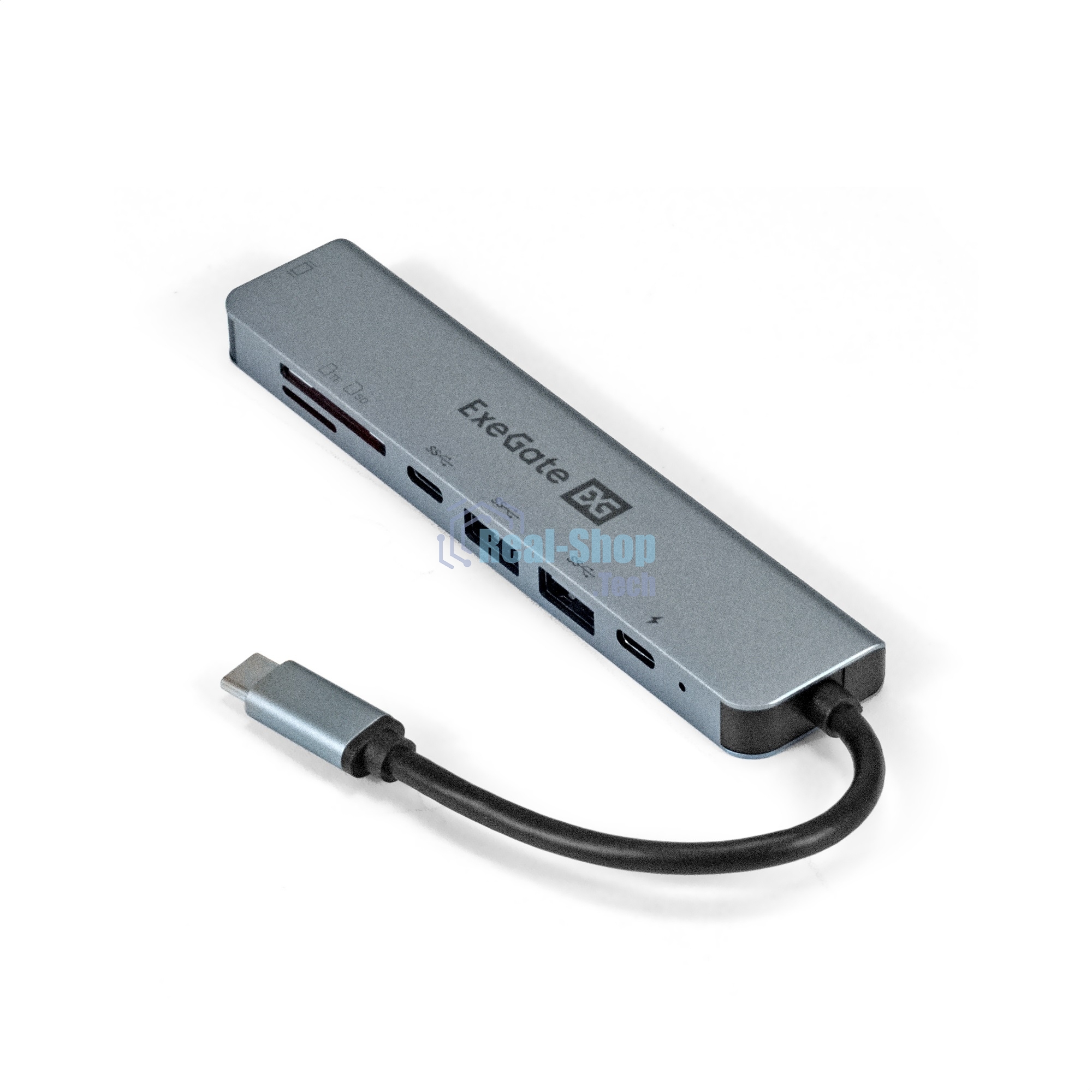 USB-концентратор ExeGate EX293983RUS DUB-21C/PD/CR/H (кабель-адаптер USB Type-C --> 2xUSB3.0 + Card Reader + PD 100W + HDMI 4K@60Hz, Plug&Play, серый)