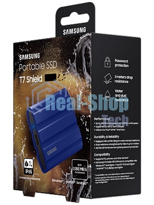 Внешний SSD Samsung T7 Shield, 1TB, USB 3.2 Gen 2 Type-C, R/W 1050/1000, синий