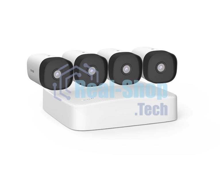 Комплект видеонаблюдения Tenda K4P-4TR с PoE на 4 канала: видеорегистратор PoE HD, 4 цилиндрические камеры PoE HD