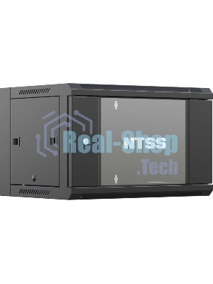 Шкаф коммутационный NTSS NTSS-W9U6045GS-BL настенный 9U 570x450мм пер.дв.стекл 60кг черный 350мм 20.1кг 220град. 370мм IP20 сталь