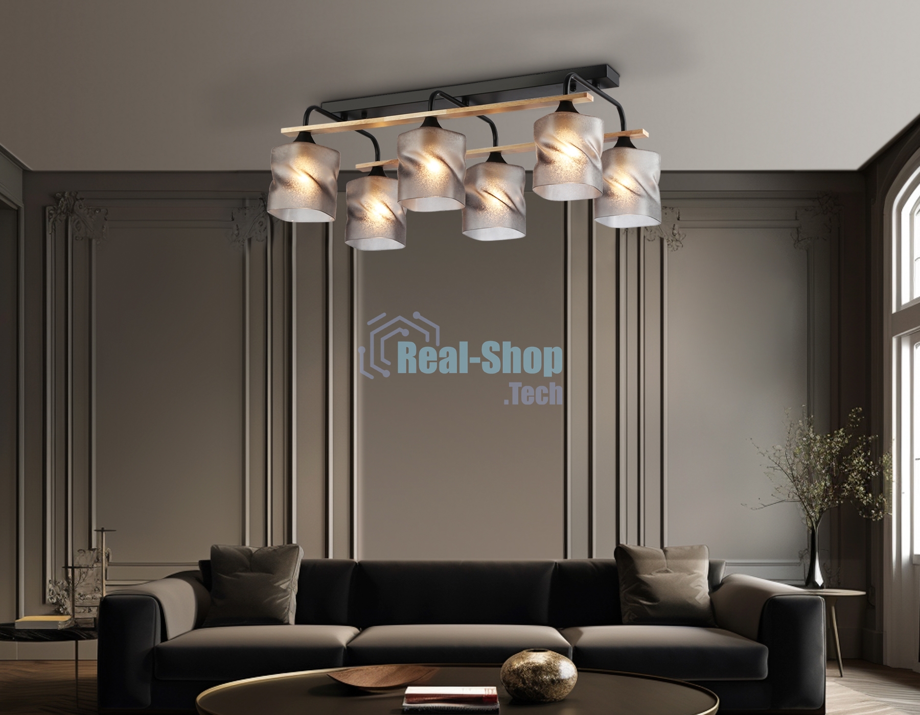 Светильник Ambrella light TR3033250/6 BK/WD черный/дерево E27/6 max 60W 580*340*245