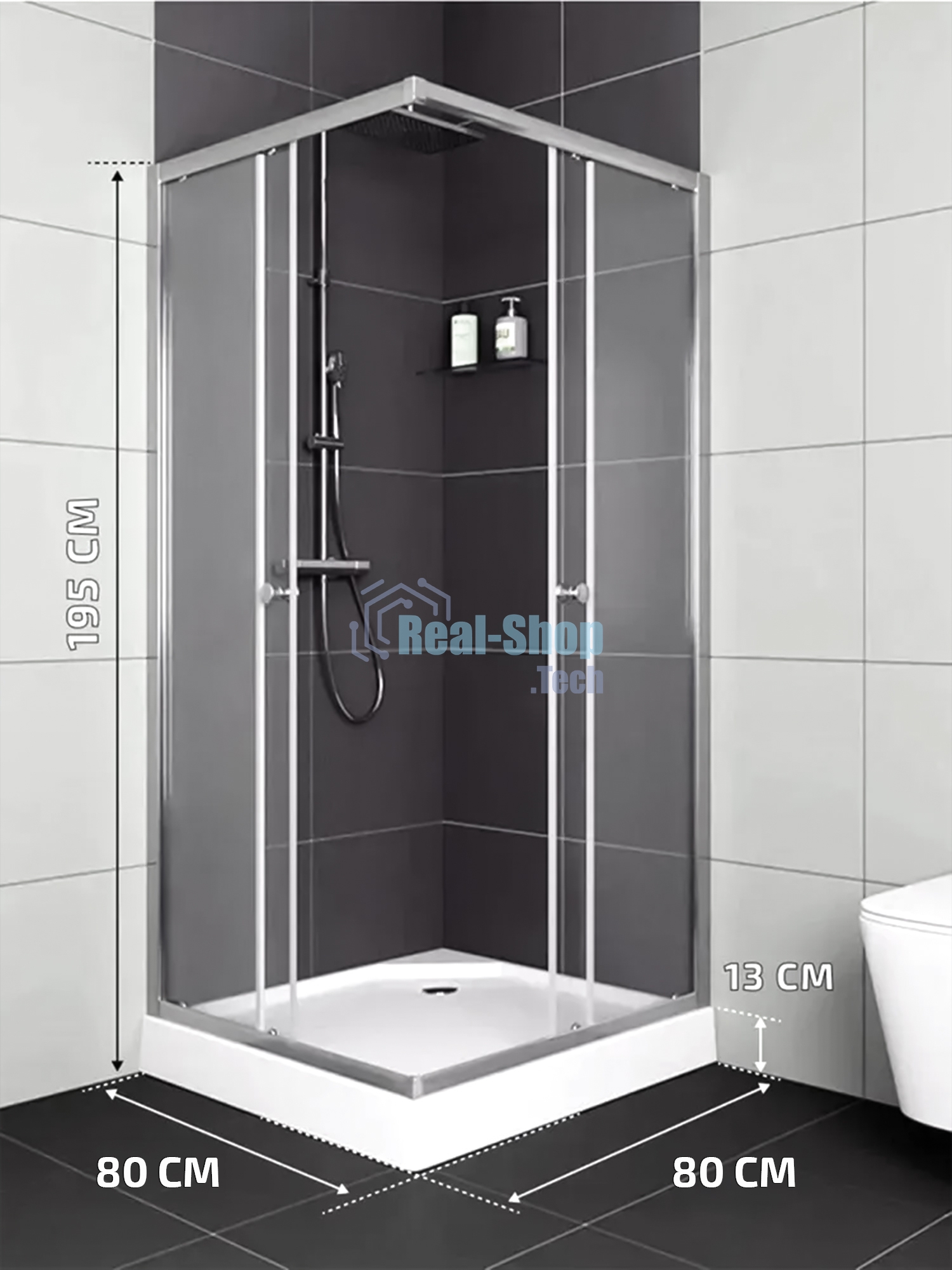 Душевой уголок BAU Stil Hit с поддоном 80x80х195, прозрачное закаленное стекло, хромированный профил