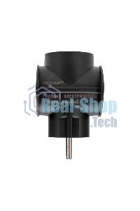 Тройник электрический Rexant универсальный 16 А одно гнездо с заземлением черный