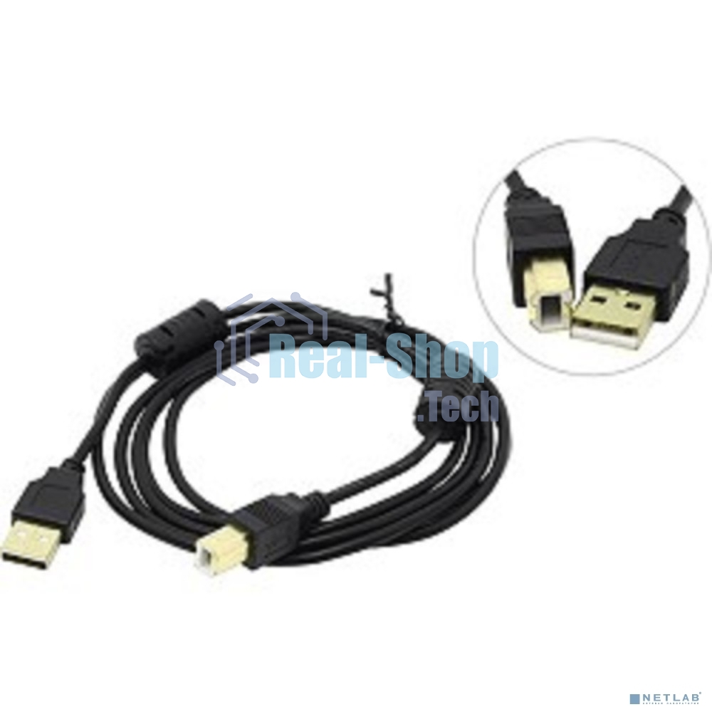 Кабель USB 2.0 A-->B 1.8м Exegate 2 фильтра, позолоченные контакты