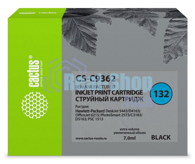 Картридж струйный Cactus CS-C9362 №132 черный (7 мл) для HP DJ 5443/D4163/DJ 6215/PS 2573/C3183/D5163/PSC 1513