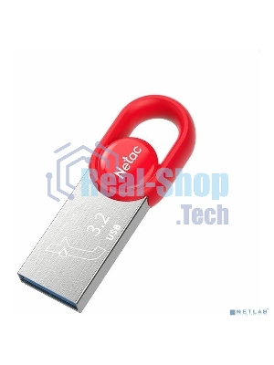 Флешка USB Netac UM2 (NT03UM2N-128G-32RE), 128Gb, USB 3.0, R/W 130/50, серебристый/красный