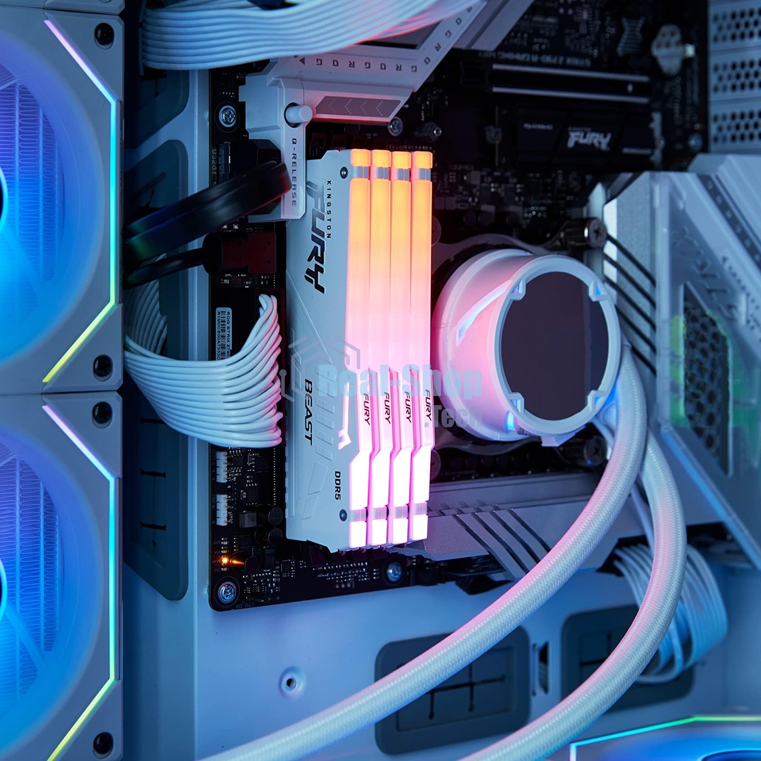 Оперативная память Kingston Fury Beast, DDR5, 32Gb (2x16GB), 5600MHz, CL36, DIMM, радиатор, RGB, белый