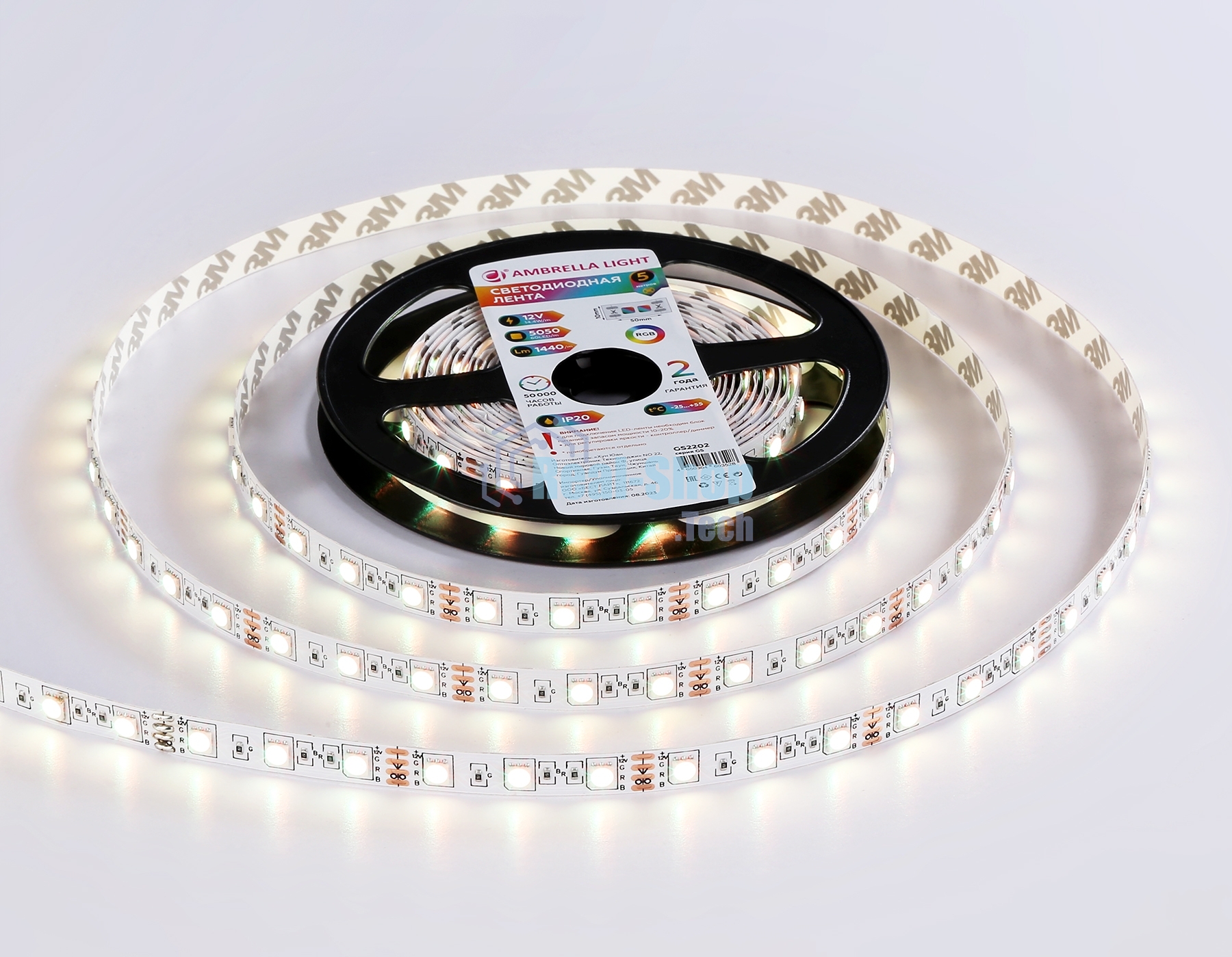 Светодиодная лента Ambrella light GS2202 5050 60Led/ 14.4 m/ 12V IP20 RGB/ 5000*10*1.87mm (4 конт.)