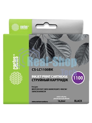 Картридж струйный Cactus CS-LC1100BK черный (16 мл) для Brother DCP-385c/6690cw/MFC-990/5890/5895/6490