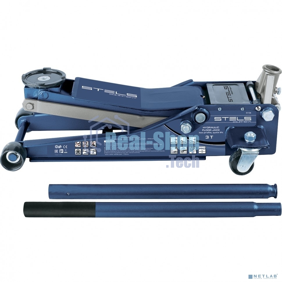 Домкрат гидравлический подкатной Stels 51136, быстрый подъем 3т low profile quick lift 75-515 мм про