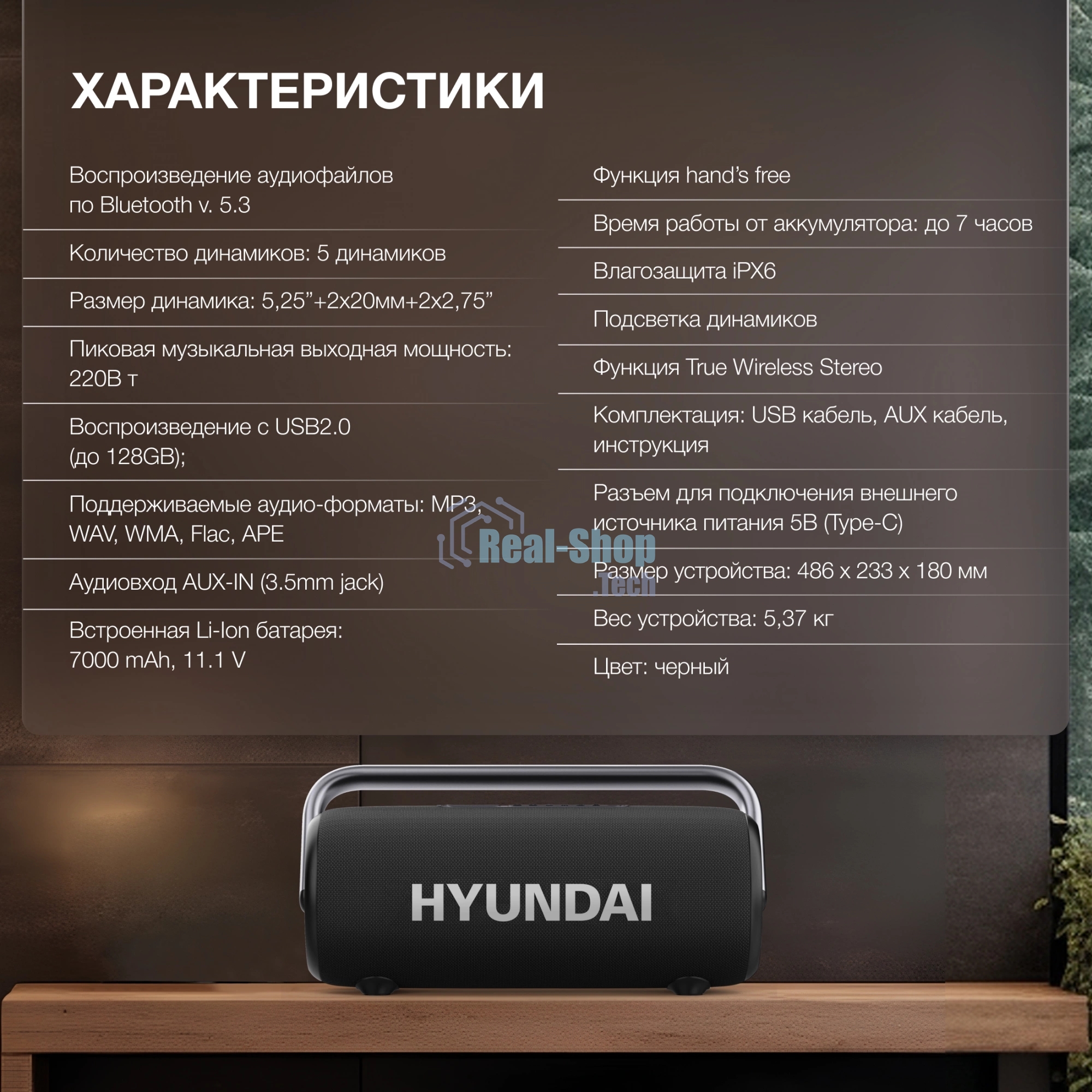 Портативная колонка Hyundai H-PS1029 черный 220W 4.1 BT 10м 4800mAh