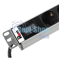 Блок розеток Rem-16 с амперметром, 8 Shuko, 16A, алюм., 19