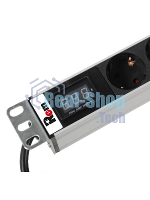 Блок розеток Rem-16 с амперметром, 8 Shuko, 16A, алюм., 19